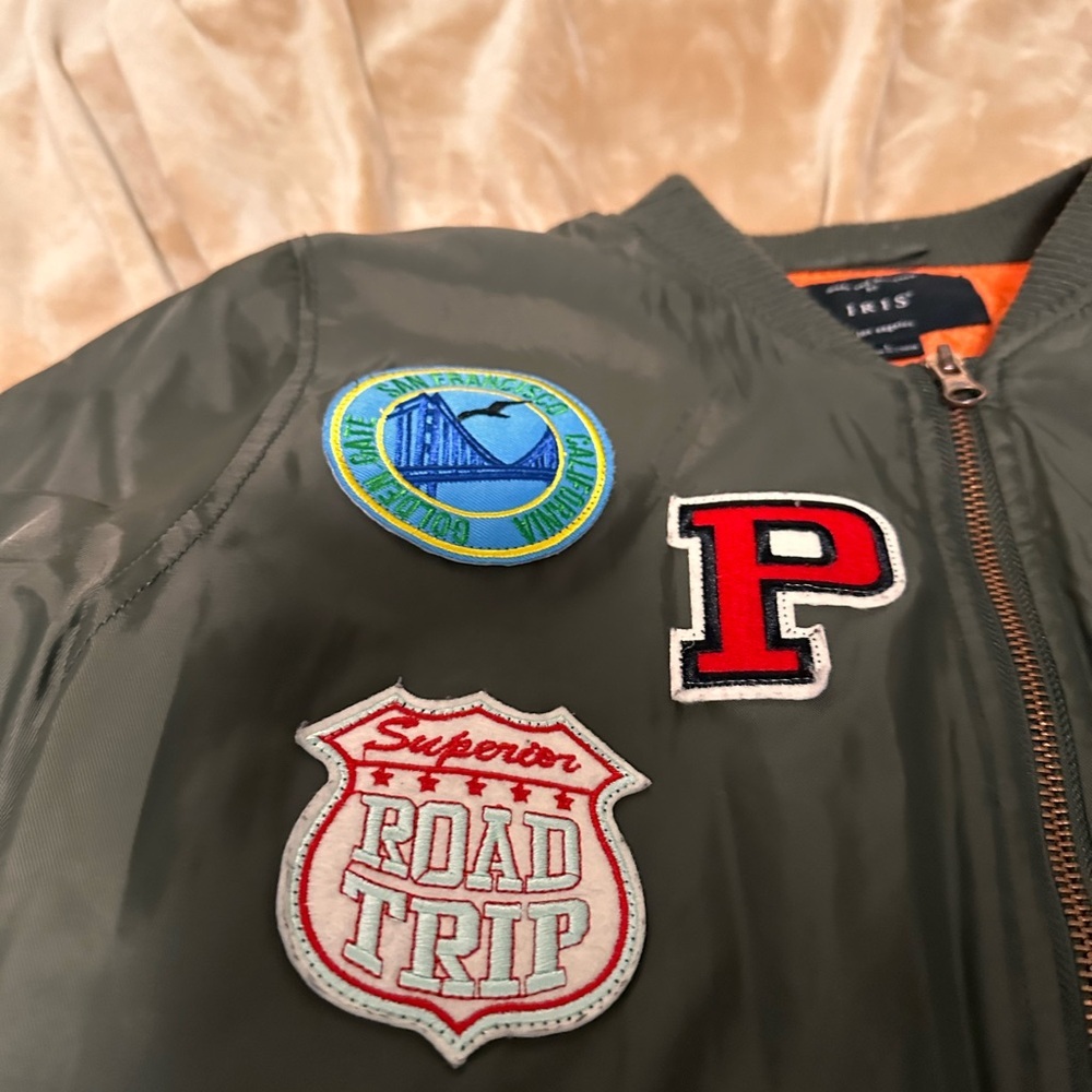 Iris Boutique Bomber Patch Olive Jacket L - image 3
